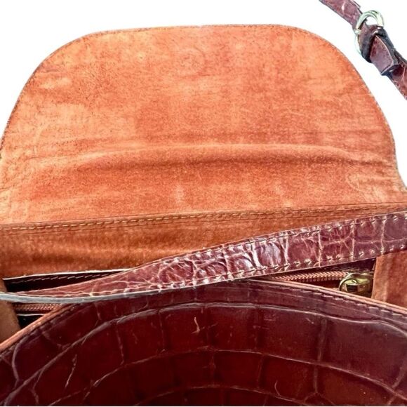Alligator Italy Brown Leather Joan & David Lining Crocodile Crossbody Bag VTG - Picture 10 of 10